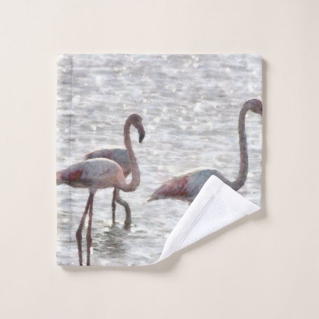 Aquarelle de trois Flamants roses (Gant de toilette)
