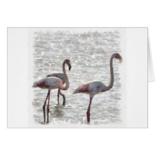 Aquarelle de trois Flamants roses