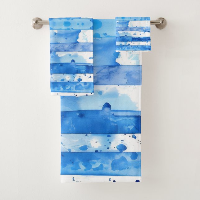 Aquarelle Décor de plage bleu et blanc rayé (En situation)