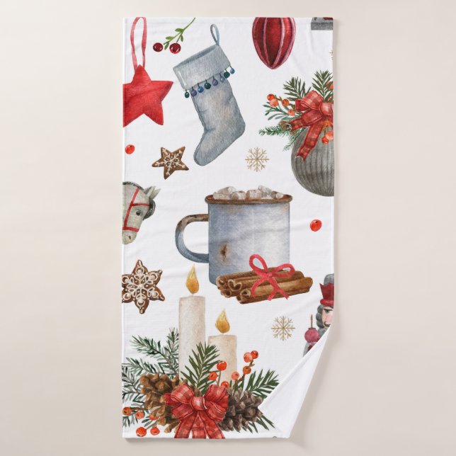 Aquarelle décoration de noël motif (Serviette de bain)