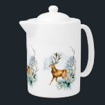 Aquarelle Deer Stag Hiver Floral<br><div class="desc">Watercolor Deer Stag Winter Floral Custom Teapots comporte un cerf aquarelle avec un accent floral. Cadeaux parfaits pour Noël,  vacances d'hiver,  fêtes,  anniversaire et cadeaux de Fête des pères. Conçu par ©Evco Holidays www.zazzle.com/store/evcoholidays</div>