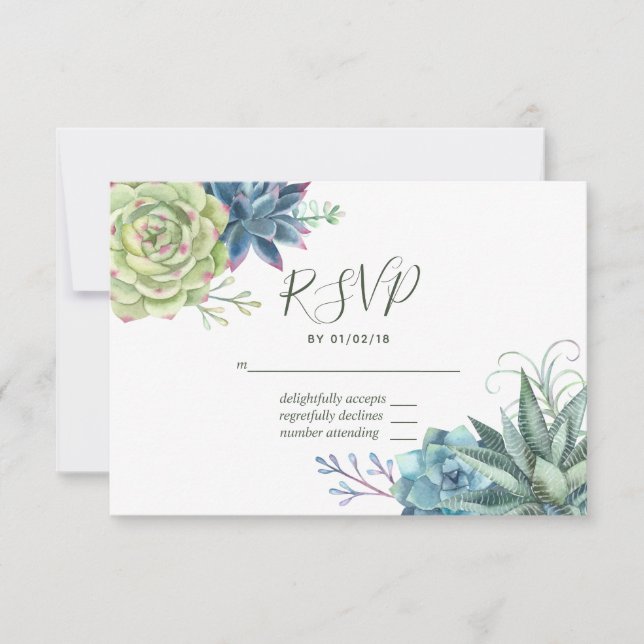 Aquarelle Désert Cactus Succulentes Mariage RSVP (Devant)