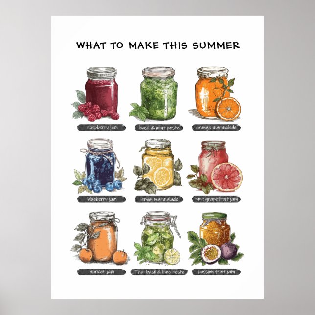 Aquarelle d'été colorée Mason Jar Poster alimentai (Devant)