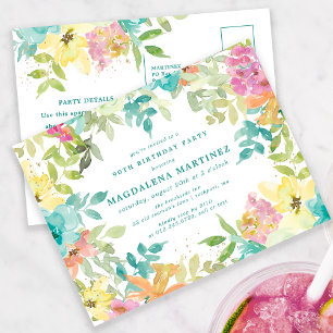 Aquarelle d'été Floral 90e Invitation d'anniversai