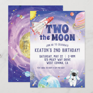 Aquarelle Deux Lune Espace Anniversaire Invitation