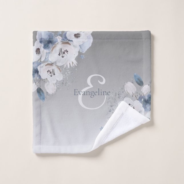 Aquarelle d'hiver Monogramme floral personnalisé (Gant de toilette)
