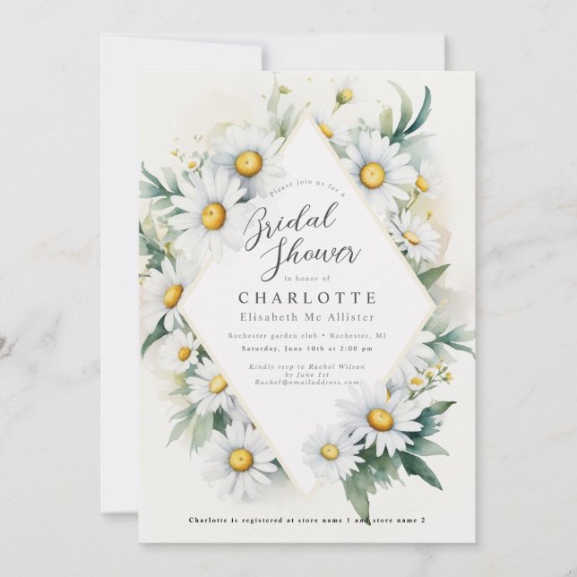Aquarelle diamant marguerite invitation douche nup (Devant)