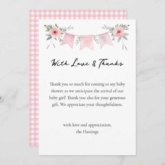 Aquarelle d'oie soie fille Merci Baby shower (Devant / Derrière)