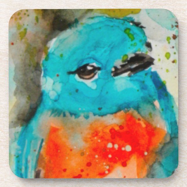 Aquarelle d'oiseau unique dessous de verre en plas (Devant)