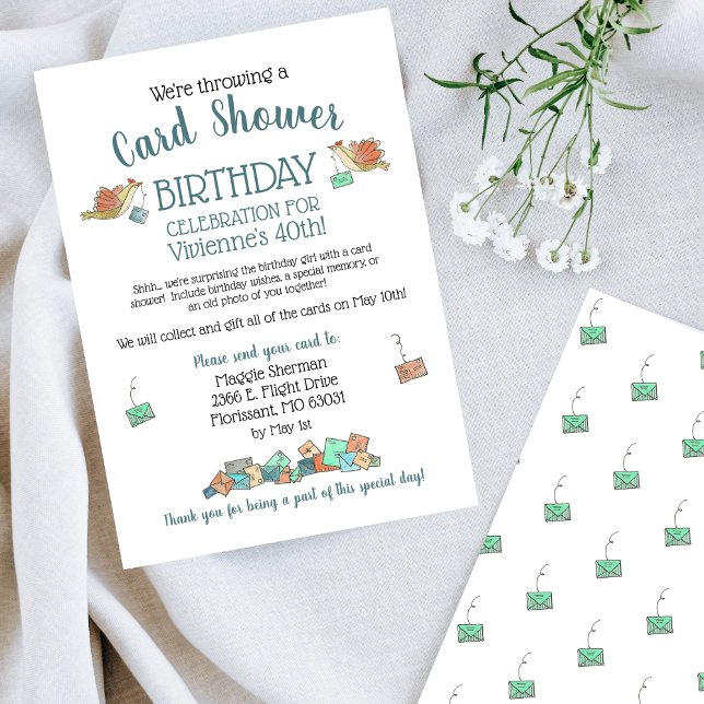 Aquarelle d'oiseaux doux Douche carte d'anniversai (Créateur téléchargé)