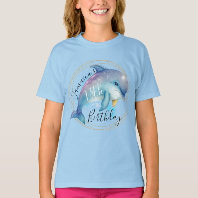 Aquarelle Dolphin Ocean Anniversaire T-shirt (Devant)