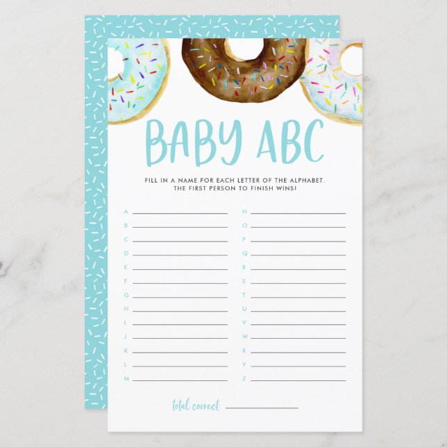Aquarelle Donuts Baby ABC Baby shower Jeu (Devant / Derrière)