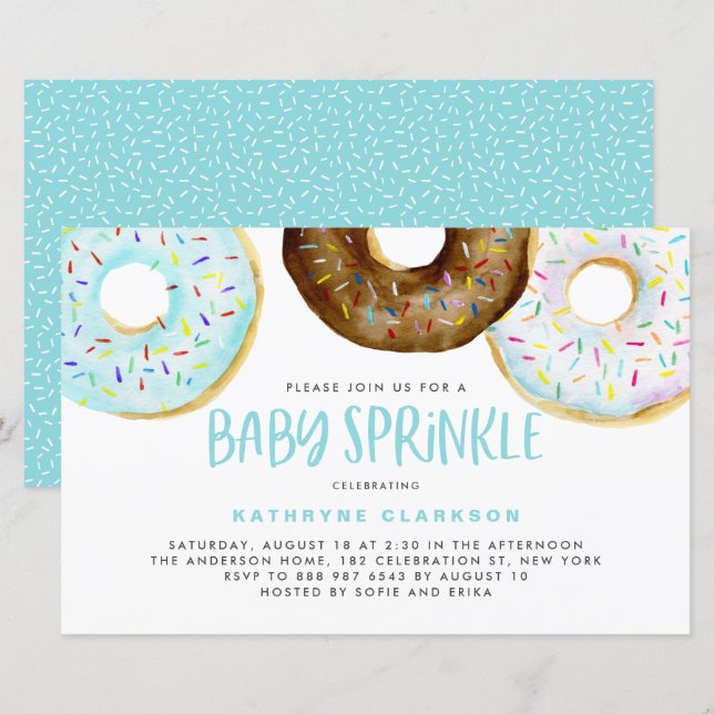 Aquarelle Donuts Garçon Baby Sprinkle Invitation (Devant / Derrière)