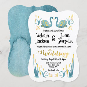 Aquarelle d'or Cygnes mariage invitations