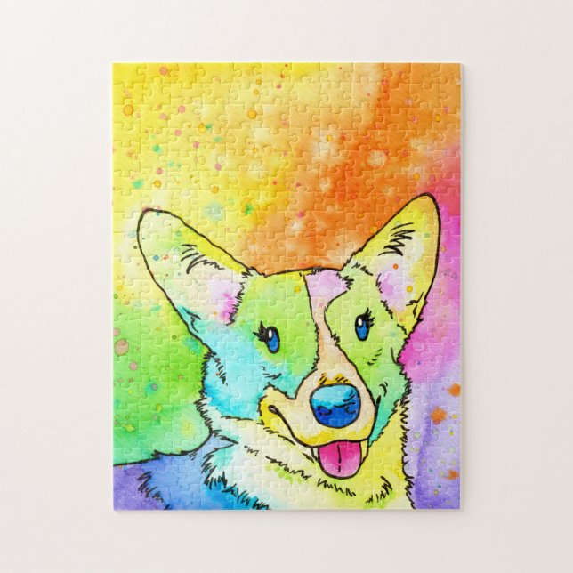 Aquarelle douce arc-en-ciel Corgi Jigsaw Puzzle (Vertical)
