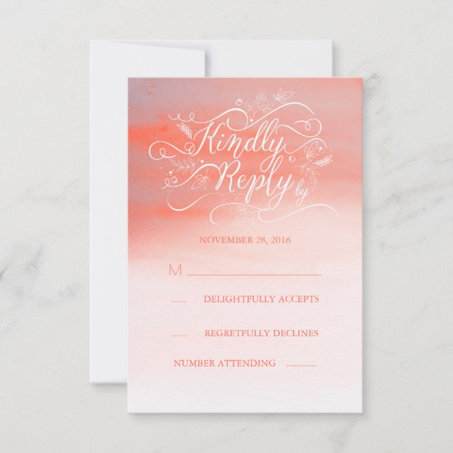 Aquarelle douce Carte RSVP de mariage rose moderne (Devant)