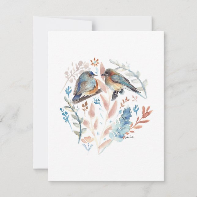 Aquarelle Douce Couple Bluebird Avec Floral (Devant)