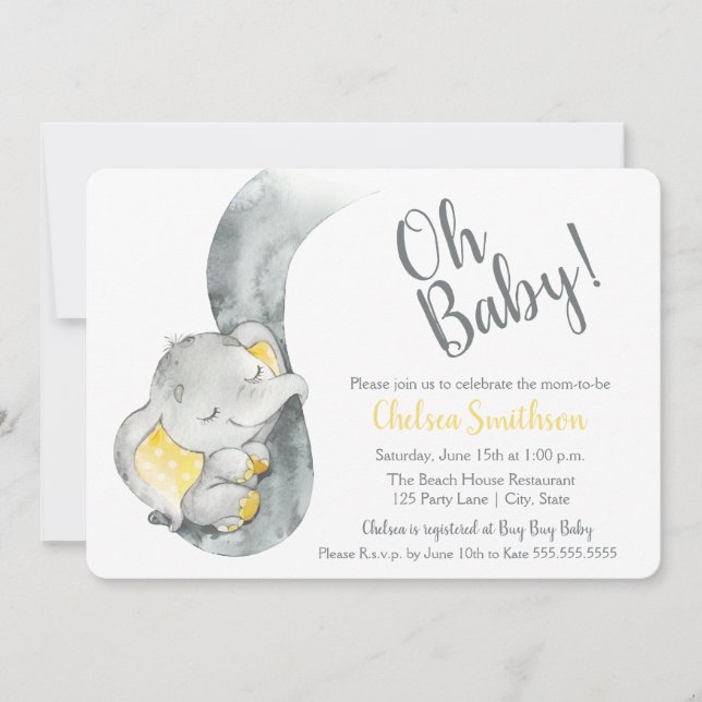 Aquarelle douce Eléphant Baby shower Invitation (Devant)
