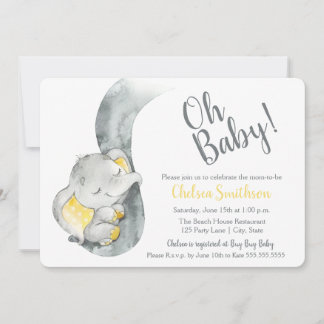 Aquarelle douce Eléphant Baby shower Invitation