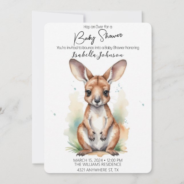 Aquarelle douce Kangaroo Baby shower Invitation (Devant)