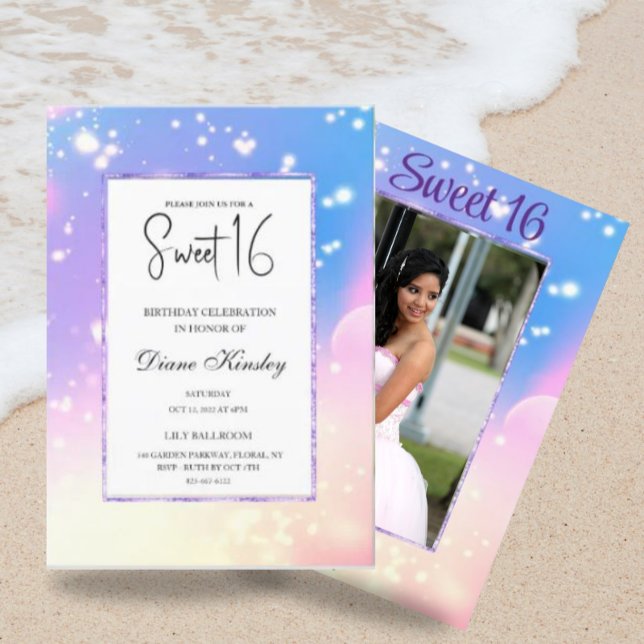 Aquarelle douce pastel photo Sweet 16 Invitation (Créateur téléchargé)