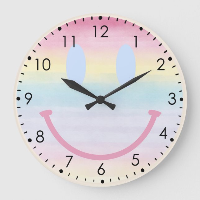 Aquarelle douce Pastel Rainbow Smile Horloge mural (Recto)