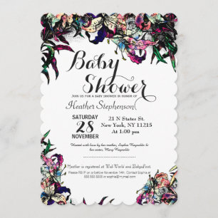 Aquarelle Dragon Lilies Baby Shower Invitations