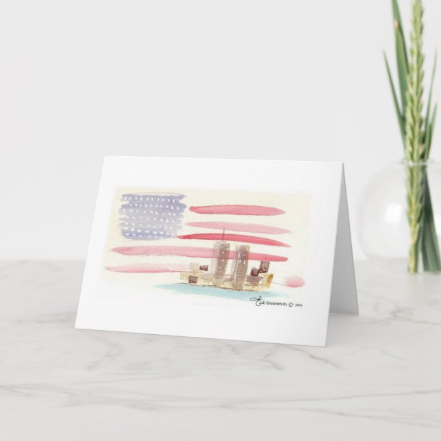 Aquarelle Drapeau américain avec carte des tours d (Devant)