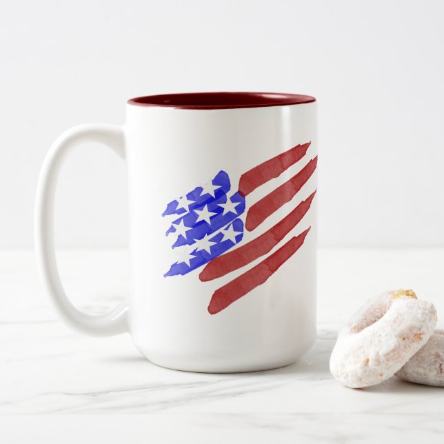 Aquarelle Drapeau Américain Patriotic Mugs (Avec donut)