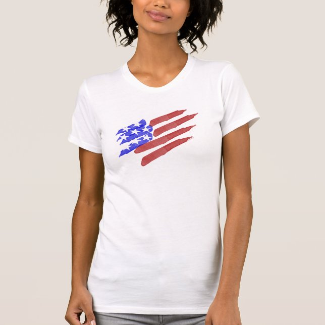 Aquarelle Drapeau Américain T-Shirts patriotiques (Devant)