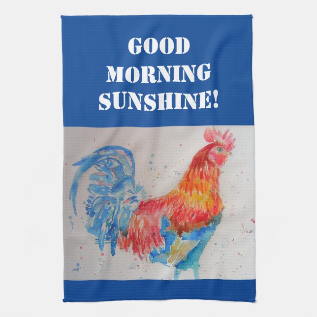Aquarelle du bon matin Rooster rouge Serviette de  (Vertical)