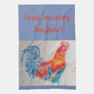Aquarelle du bon matin Rooster rouge Serviette de