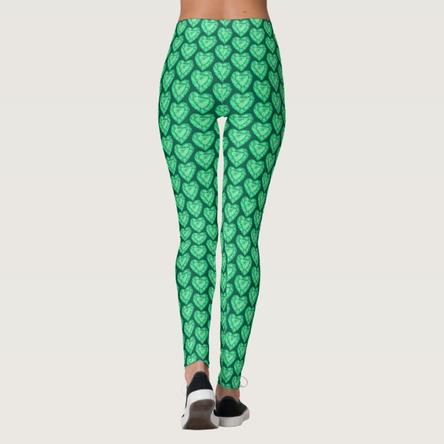 Aquarelle du coeur d'émeraude leggings d'art vert (Dos)