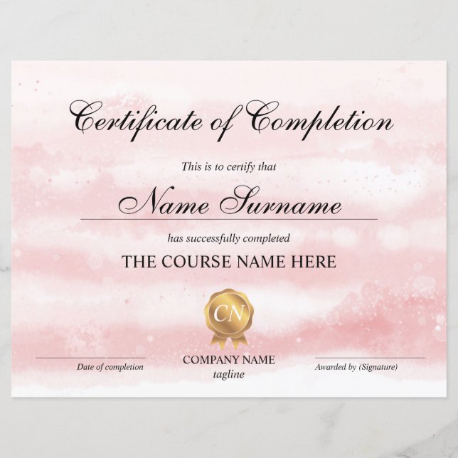 Aquarelle du cours de certificat d'achèvement (Devant)