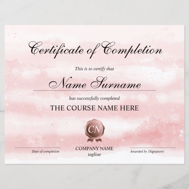 Aquarelle du cours de certificat d'achèvement (Devant)