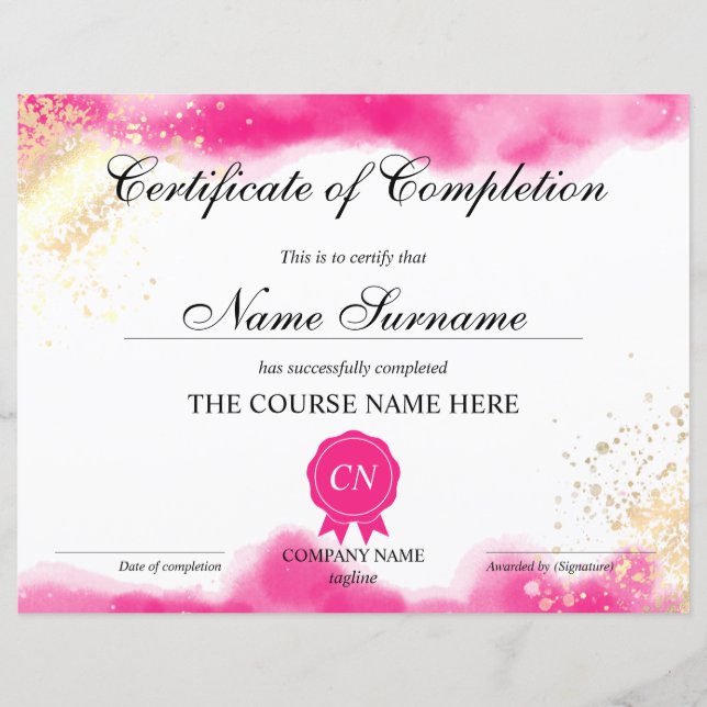 Aquarelle du cours de certificat d'achèvement (Devant)