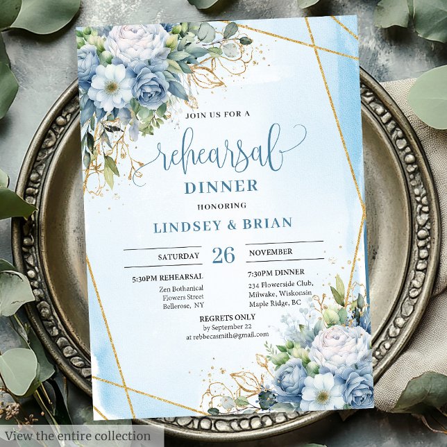 Aquarelle Dusty Blue Peony Invitation (Watercolor Dusty Blue Peony Rehearsal Invitation)