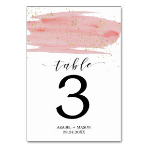 Aquarelle Dusty Rose & Mariage Or Numéro de table