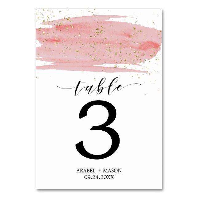 Aquarelle Dusty Rose & Mariage Or Numéro de table (Par défaut)