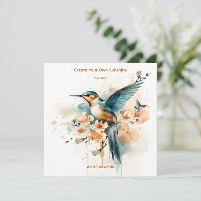 Aquarelle Élégant Monogramme De Colibri Avec Nom (Debout devant)