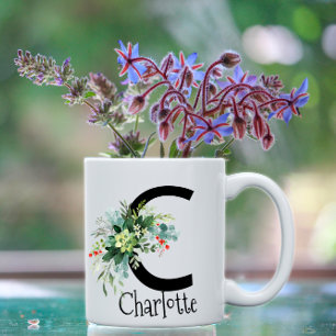Aquarelle élégante lettre fleur blanc tasse de caf