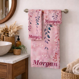 Aquarelle Élégantes Vignes sur Fond Rose