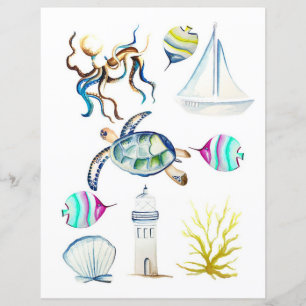 Aquarelle éléments océaniques à découper et coller