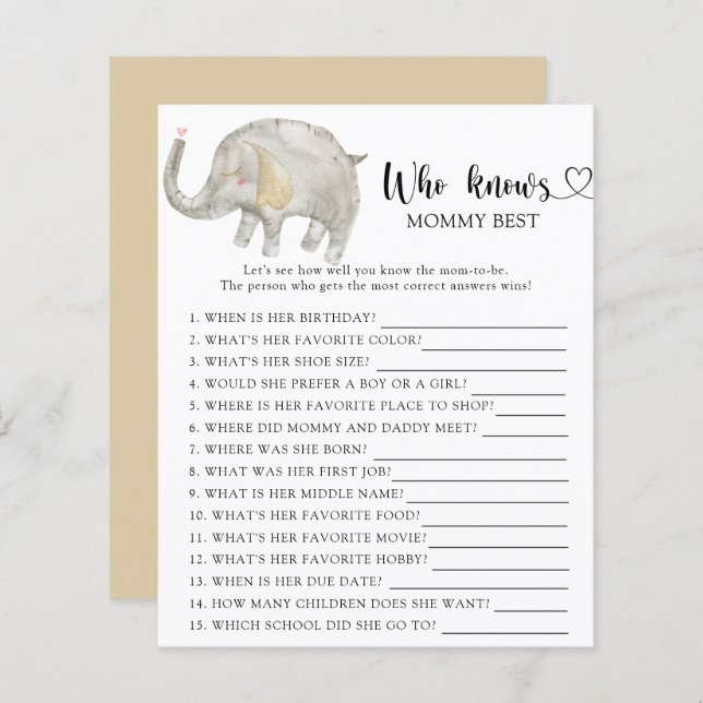 Aquarelle Eléphant Balloon - Qui connaît maman mie (Devant / Derrière)