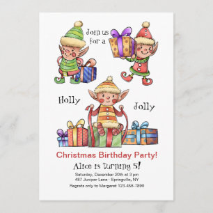Aquarelle Elves Noël Anniversaire Invitation