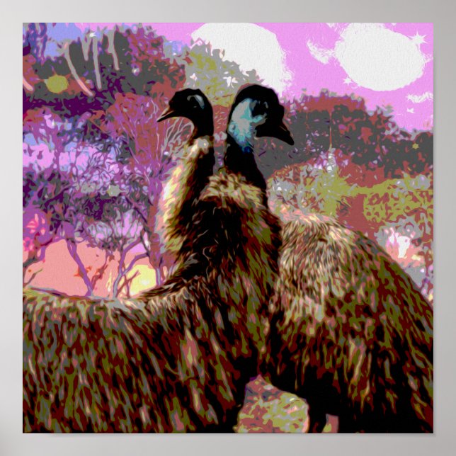 Aquarelle Emu Courtship, Poster (Devant)