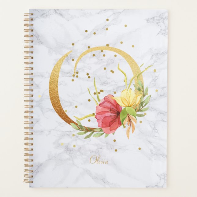Aquarelle en marbre moderne Monogramme doré O (Devant)