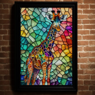 Aquarelle en verre teint Style Giraffe 2:3 Poster