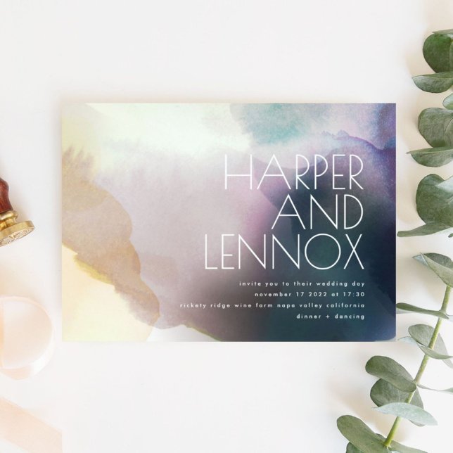 Aquarelle en violet et Faire-part de mariage or (Créateur téléchargé)