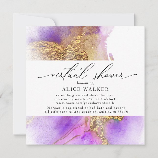 aquarelle et or douche virtuelle Invitation (Devant)